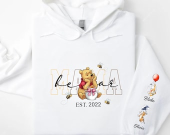 Winnie Pooh Mama Hoodie with Personalised Sleeves Pooh Mama Bear Hoodie kids sleeves