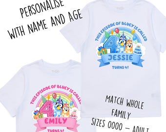 Personalized Bluey Birthday Shirt: Family Matching Tees