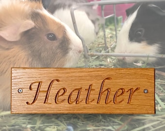Personalised Guinea Pig Hutch Name Plaque. Engraved Wooden Guinea Pig Hutch Sign.