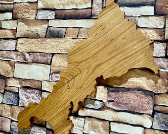 Engraved Place Wooden Cornwall Map Wall Art. Natural Oak Cornwall Map - made from sustainable wood
