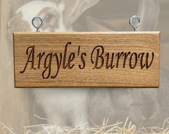 Rabbit Hutch Sign. Personalised Rabbit House Name Plaque - made from oak