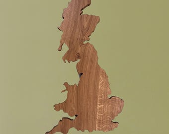 UK Map Wooden Wall Art. Oak Map Handmade from sustainable wood in Cornwall - includes England, Scotland and Wales