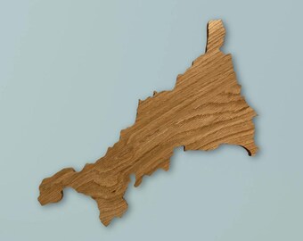 Cornwall Map - Original Cornish Art. Oak Cornwall County Outline made from sustainable wood.