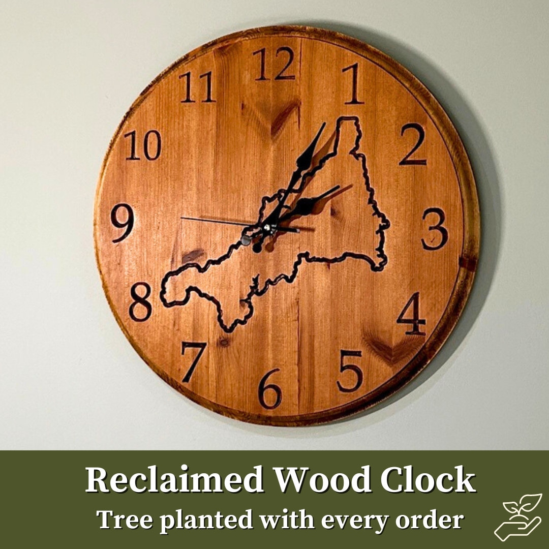 Large Wall Clock Handcrafted From Reclaimed Wood and Featuring a Map of ...