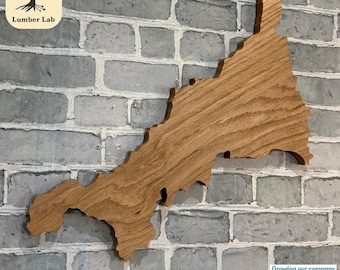 Cornwall Map Wooden Wall Art. Cornwall Map Outline Handmade from sustainable wood in Cornwall - available in multiple sizes.