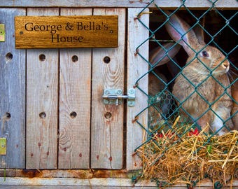 Rabbit Hutch Name Plaque. Wooden Rabbit Hutch Sign. Choice of text, font & fixings. Made from Sustainably sourced Oak.
