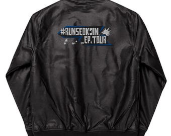Run Seokjin Ep Tour Embroidered Leather Bomber Jacket, BTS
