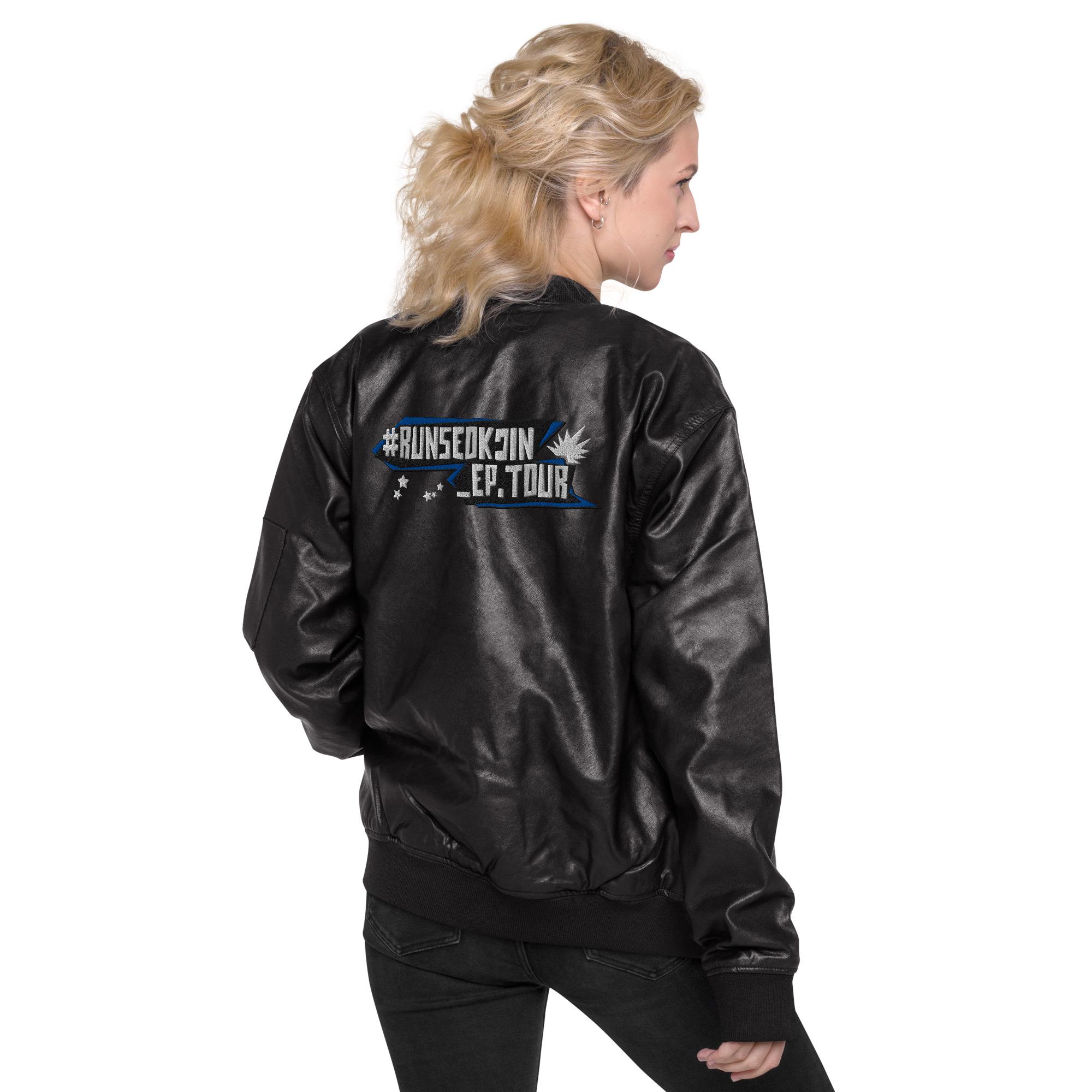 Run Seokjin Ep Tour Embroidered Leather Bomber Jacket, BTS