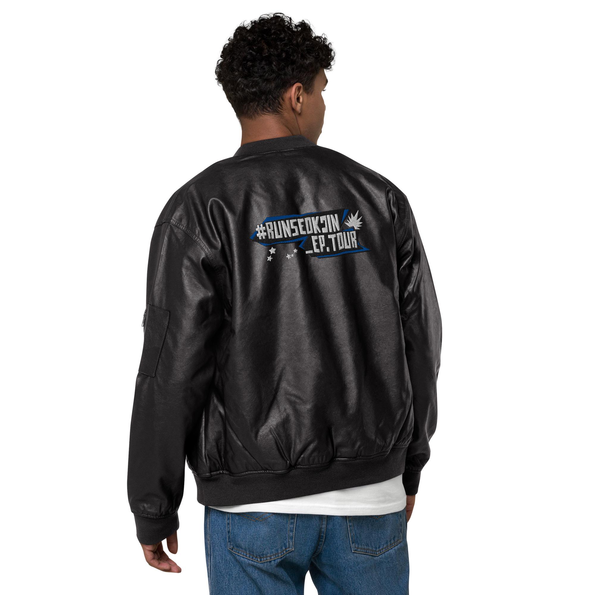 Run Seokjin Ep Tour Embroidered Leather Bomber Jacket, BTS