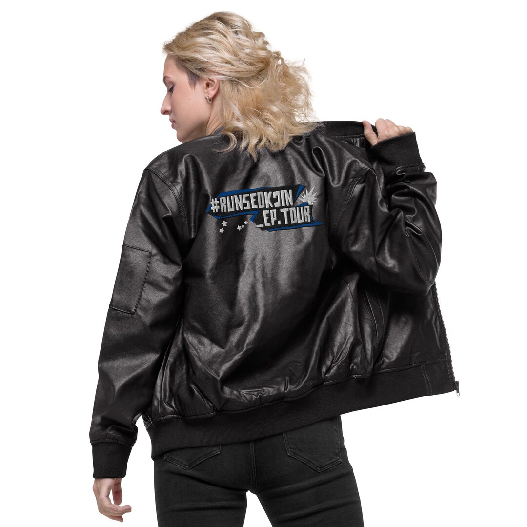BTS ジン RUN TOUR SEOKJIN ブラックジャケット Lサイズ Run Seokjin Ep Tour Embroidered Leather Bomber Jacket, BTS