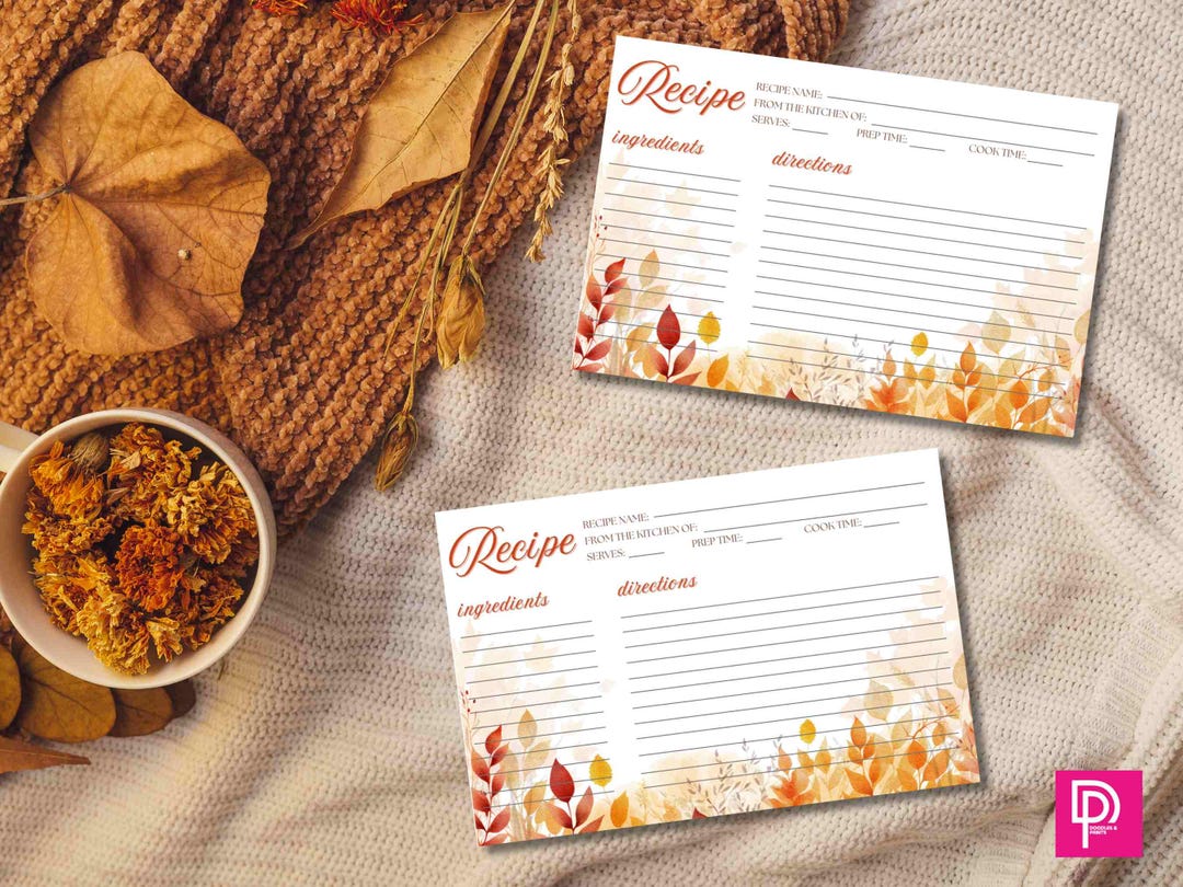 PRINTABLE 4x6 Fall Autumn Recipe Card, Thanksgiving Recipe Card ...