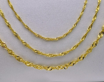 Handmade 925 Sterling Silver Singapore Chain Necklace - 14k Gold Plated