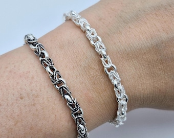 Handmade Sterling Silver Byzantine Bracelet - Unisex Chain Jewelry
