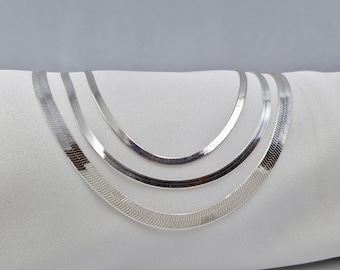 Zilveren visgraatketting, echt zilveren platte slangenketting, zilveren ketting, zilveren chokerketting, cadeau bruidsmeisje, kerstcadeau