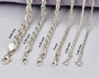 925 Sterling Silver Twisted Rope Chain Necklace - Unisex Jewelry