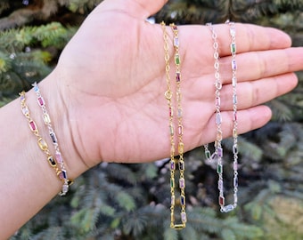 925 Sterling Silver Gemstone Necklace,Colorful Necklace,Dainty Necklace,Crystal bracelet,Delicate Gemstone Choker, Handmade Gift,Long Chain