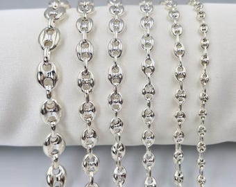 Sterling Silver Puffed Anchor Mariner Bracelet: Handmade Unisex Chain