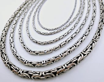 Sterling Silver Round Byzantine Chain Necklace: Thick Silver Bracelet