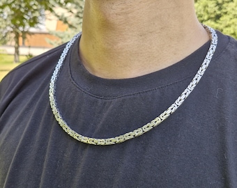 Oxidized Sterling Silver Byzantine Chain - Thick Solid Silver