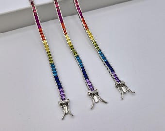Handmade Rainbow Tennis Bracelet: 925 Sterling Silver Jewelry