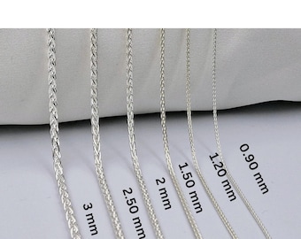 925 Sterling Silver Spiga Chain Necklace: Unisex Wheat Design