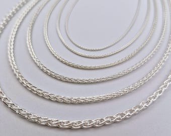 925 Sterling Silver Spiga Chain Necklace: Unisex Wheat Design
