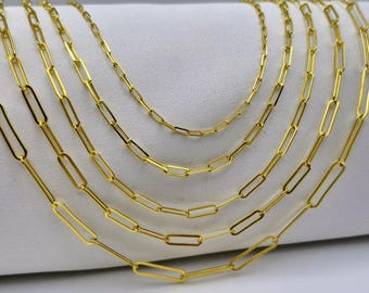 Gold Plated Sterling Silver Paperclip Necklace: Rectangle Link Chain
