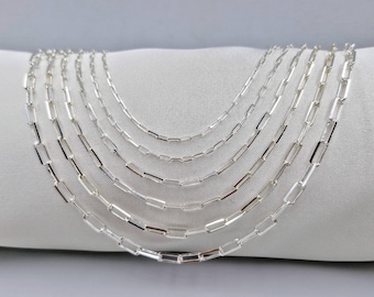 Sterling Silver Paperclip Chain Necklace: Handmade Rectangle Link