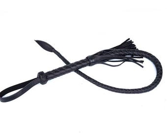 Black Leather Braided Whip / Dragon Tail Whip / Braided Demon Tail / Leather Bullwhip / Thuddy Floggers and Whips for Spanking / MATURE