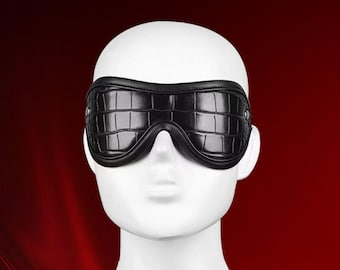 Genuine Black Leather Blindfold for Adults, Leather Mask for Sensory Play