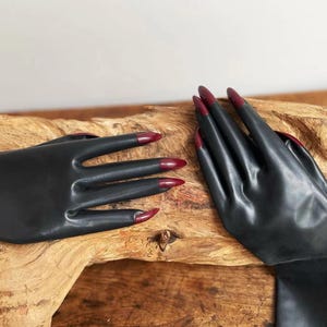Black Latex Glove for Cosplay, Rubber Gloves with Nails