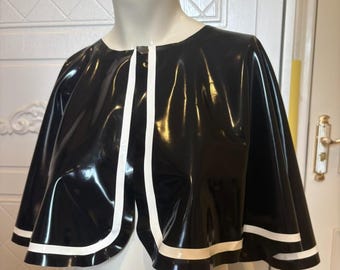Black Latex Cape, Shiny Rubber Shawl Wrap, Handcrafted Gothic Capelet - Alternative Festival Wear Punk Statement Collar