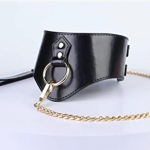 Leather Collar and Leash Set – Adjustable Wide O-Ring Choker Bondage Collar for Women
