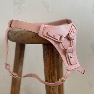Pink Leather Strap-On Harness for Pegging Leather Strap on Belt Gift for Her