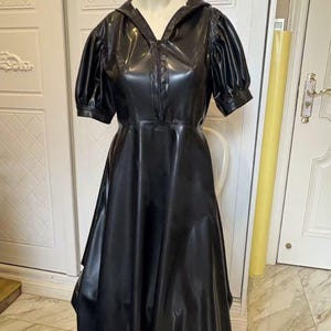Hooded Latex Fantasy Dress for Women - Gothic Costume Skirt - Fetishwear Rubber Outfit - Dark Cosplay Gown - Fantasy Hooded Latex Attire