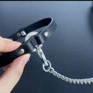 O-Ring Collar Choker, Leather Collar and Leash Set, Slim Black Leather Choker with O Ring