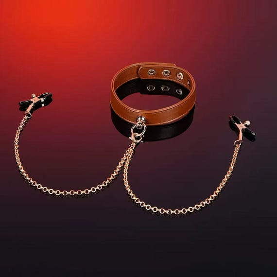 Leather Collar With Nipple Clamps, BDSM Choker Necklace With Nipple Clips,  Couples Sex Toys, Adult Fetish Accessory - Etsy