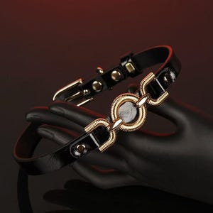 Leather Choker Necklace with O-Ring, Gothic Collar, Punk Rock Metal Accents