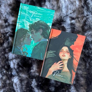 Pode incluir: Dois livros de bolso com capas ilustradas que representam cenas românticas. As capas são em tons de azul e verde, e laranja e vermelho. O texto "Peremo" está em ambas as capas.