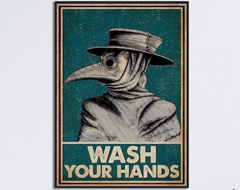 Doctor Plague Art, Wash Your Hands, Halloween Fall Home Decor, Death Doctor Print, Plague Doctor Poster, Plague Doctor Wall Decor