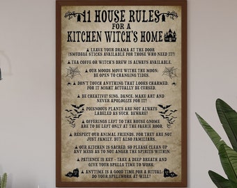 11 House Rules, Kitchen Witch's Home, Witches Decor, Witch Halloween Poster, Halloween Wall Sign, Witchy Decoration, Witch Kitchen Decor