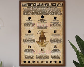 Manifestation Lunar Phases Moon, Moon Phase Meanings, Phases Of The Moon, Moon Art, Moon Print, Moon Decor, Witchcraft Poster, Witch Decor