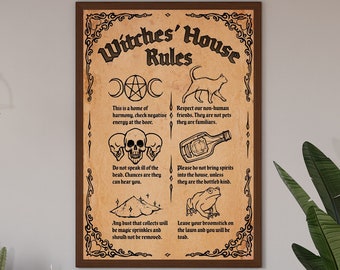 Witch's House Rules, Witches Decor, Witch Halloween Poster, Halloween Wall Sign, Witchy Decoration, Witch Kitchen Decor, Kitchen Decor