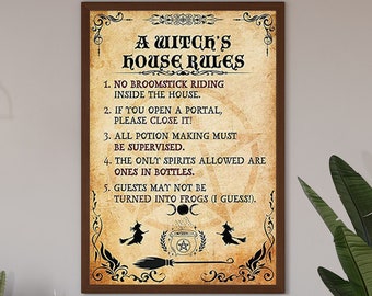 Witch's House Rules, Witches Decor, Witch Halloween Poster, Halloween Wall Sign, Witchy Decoration, Witch Kitchen Decor, Kitchen Decor