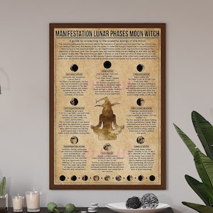 Manifestation Lunar Phases Moon, Moon Phase Meanings, Phases Of The Moon, Moon Art, Moon Print, Moon Decor, Witchcraft Poster, Witch Decor