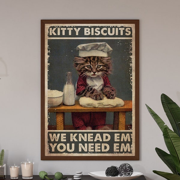 Kitty Biscuits We Knead Em You Need Em Poster, Funny Cat Baking Art, Love Baking Poster, Bakery Decor, Cat Cooking Lovers Gift, Kitchen Cat