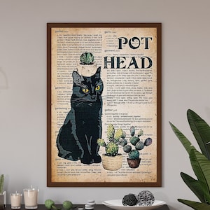 Schwarzer Katzenkaktus, Topfkopf, schwarze Katze Poster, schwarze Katze Druck, schwarze Katze Wandkunst, schwarze Katze Dekoration, schwarze Katze Kunst-Dekor, Pflanzenliebhaber