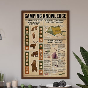 Camping Knowledge Poster, Camping Lover Gift, Gift For Camping Lover, Camper Gift, Camper Art Print, Vintage Knowledge Poster