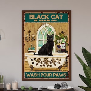 Black Cat Poster, Black Cat Sink Co Wash Your Paws Poster, Black Cat Lovers Gifts, Gift For Cat Lovers, Cat Lover Gift, Cat Owner Gift