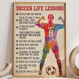 Personalized Soccer Life Lessons Poster, Custom Soccer Player Gift, Soccer Wall Hanging, Soccer Girl Room Decor, Gift For Soccer Player